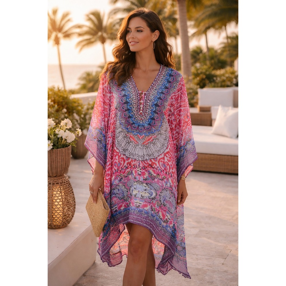 Boho Hippie Kaftan Dress One Size‎ Multicolor Resort Lounge Cover Up